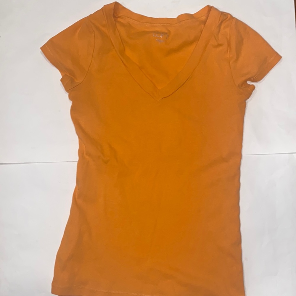 Ann Taylor loft V-neck T-shirt cap sleeve orange Cotton Size Small